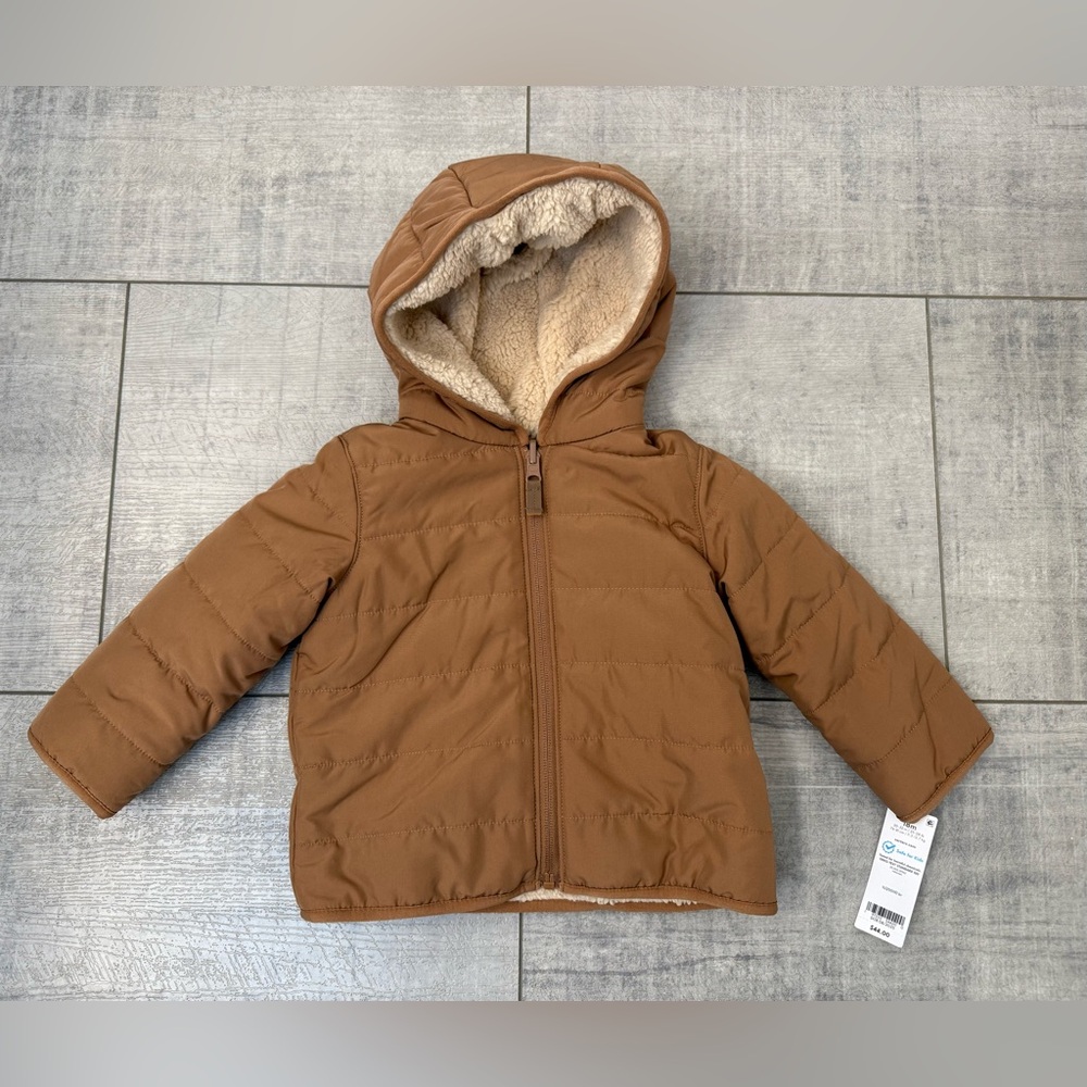 NWT Carter’s Baby Boy Sherpa Hooded Midweight Jacket Brown 18 Months